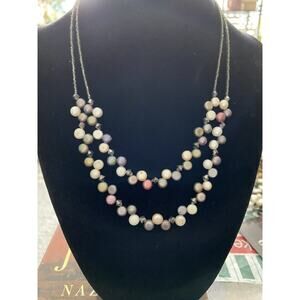 Vintage Lia Sophia Multicolored Pearl Dble Strand Necklace Beaded Chain